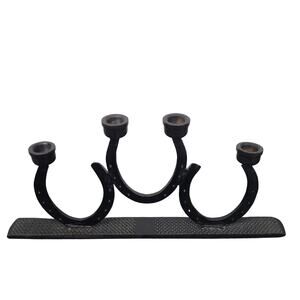 Vintage Nicholson Hand Forged Horseshoe Candlestick Holder Black Made In The USA